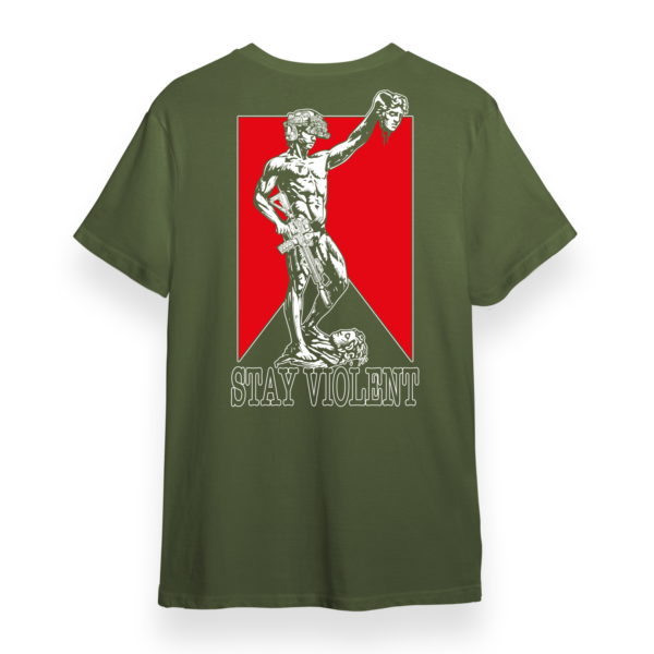 Das Tactical Forward Stay Violent T-Shirt kombiniert klassische Kunst mit modernem Tactical-Streetwear Design. Inspiriert von der ikonischen David-Statue und neu interpretiert im militärisch-urbanen Stil, entsteht ein starkes Statement für alle, die kompromisslose Streetwear mit Charakter tragen.