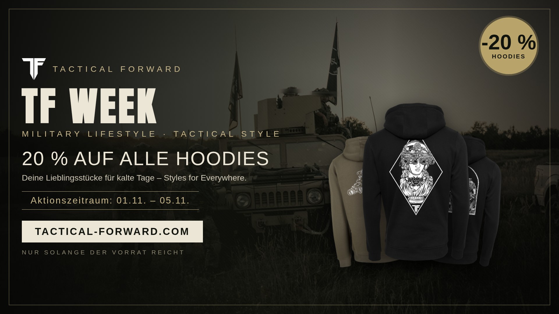 TF Week: 20 % auf alle Hoodies, Aktionszeitraum 01.11. – 05.11.