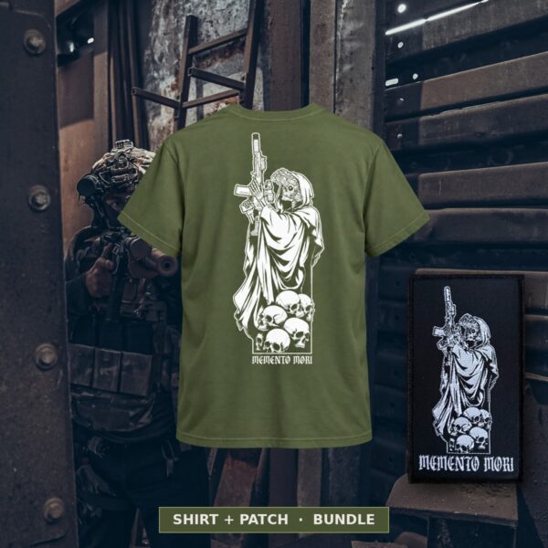 mockup_gruen Memento Mori Bundle Grün Shirt und Patch