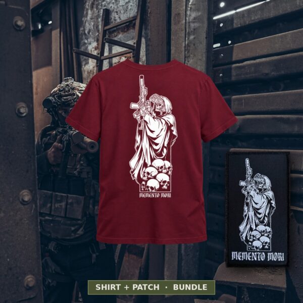 mockup_rot Memento Mori Bundle Rot Shirt und Patch